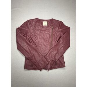 Pins & Needles Burgundy Faux Leather Moto Jacket M Asymmetrical Zip Punk Edgy